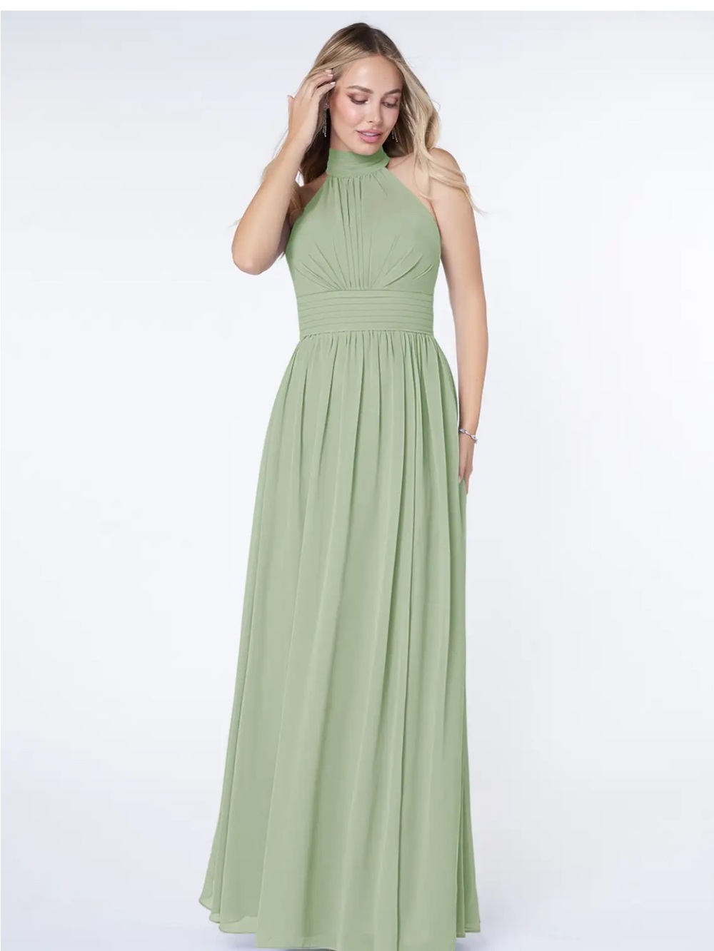 Azazie Sage Green High-Neck Halter Maxi Dress - Picture 4 of 16